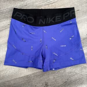 NIKE PRO Dri-Fit Training Shorts Womens Medium 3” Inseam Metallic Logo Purple